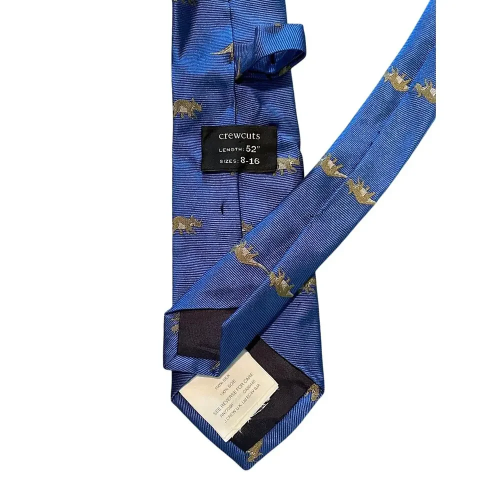 J.Crew Crewcuts Boys Silk Tie, Blue with Dinosaur Print, Size 8-16 Years